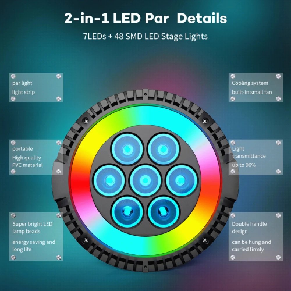 LED Matrix Effect Par Light (7× RGBW + 48× SMD LEDs) - Afbeelding 3