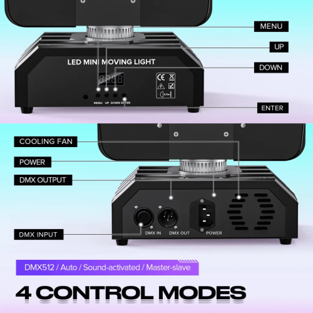 150W ronddraaiende movinghead RGBW 4 in 1 - Afbeelding 4